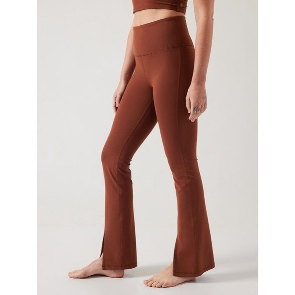 Athleta High Rise Elation Split Flare Pant Size M Ancient Mahogany Orange/brown